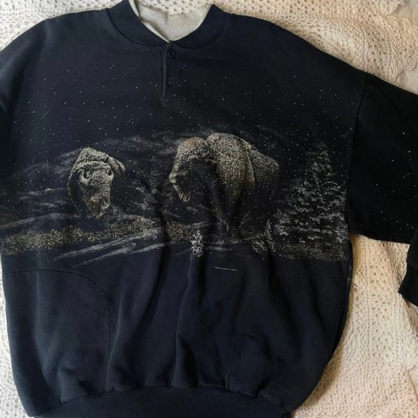 画像4: ネイビー 動物柄 イラストプリント スウェット ヘンリーネック [17719]