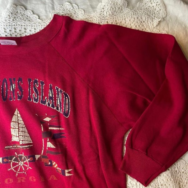 画像5: 赤 ロゴプリント 長袖 スウェット クルーネック マリンモチーフ [17766]