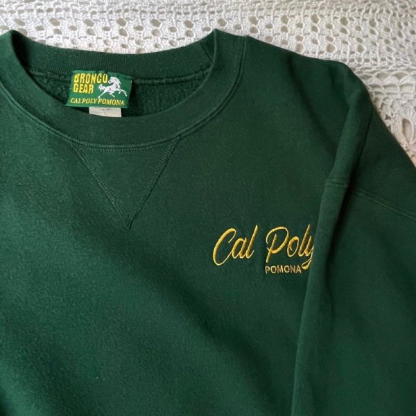 画像3: 緑 ロゴ刺繍 長袖 スウェット クルーネック [17769]