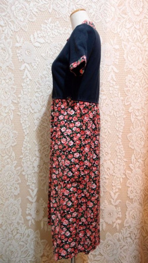 他の写真1: ローズ柄切り替え半袖ワンピース　[1115]