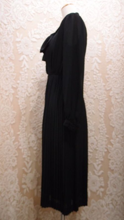 他の写真1: 無地 ブラック レトロワンピ―ス アコーディオンプリーツ[1178]