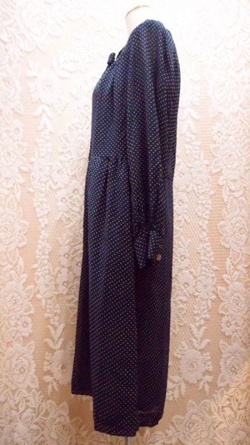 他の写真2: ドット柄 長袖 レトロワンピース ボウタイカラー[55321]