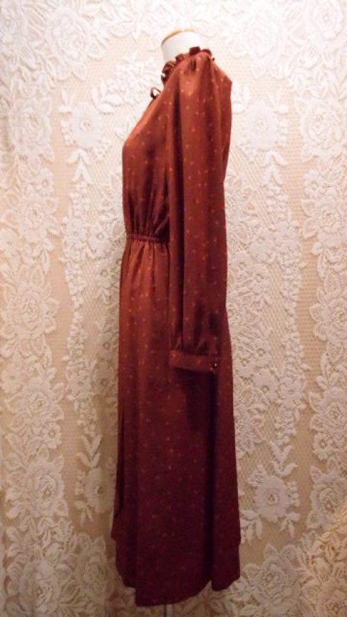 他の写真2: レトロ幾何学柄 長袖 レトロワンピース フリルカラー[55372]