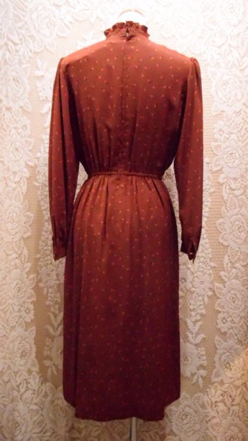 他の写真3: レトロ幾何学柄 長袖 レトロワンピース フリルカラー[55372]