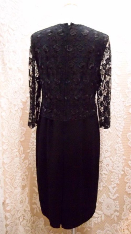 他の写真3: 無地 黒 長袖 レトロワンピース ノーカラー[55397]