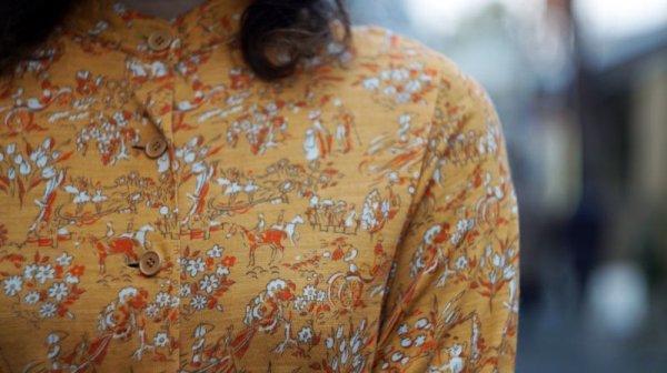 画像12: お茶会絵模様 長袖 レトロワンピース 起毛[55304]