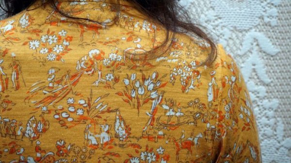 画像10: お茶会絵模様 長袖 レトロワンピース 起毛[55304]