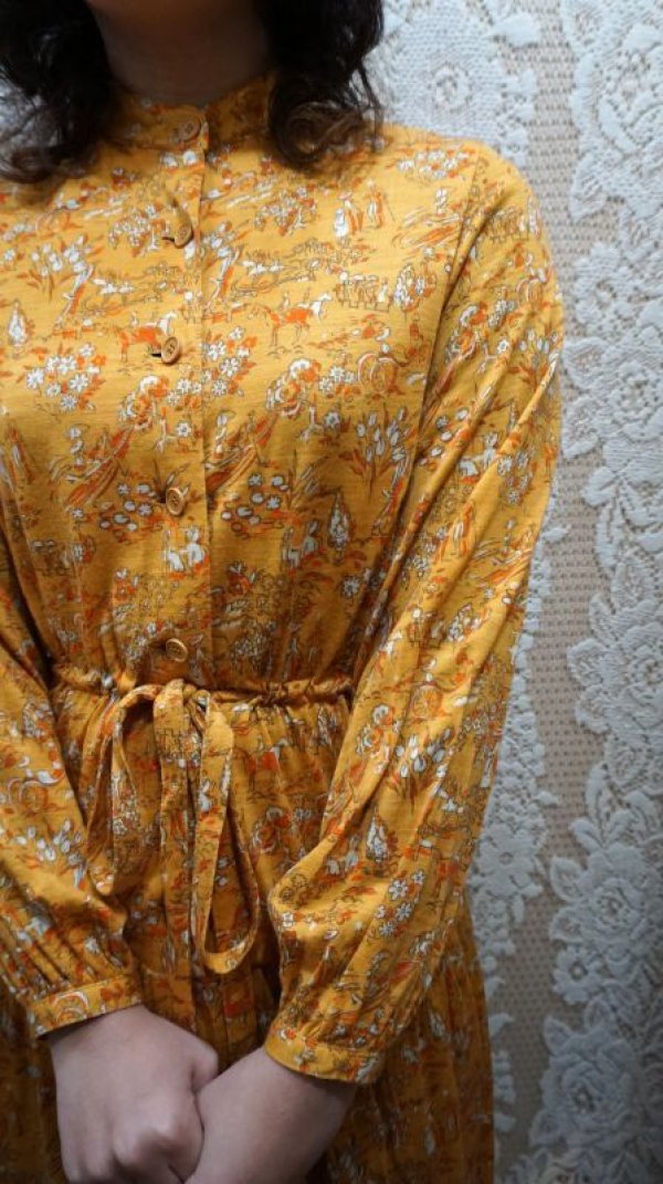 画像5: お茶会絵模様 長袖 レトロワンピース 起毛[55304]