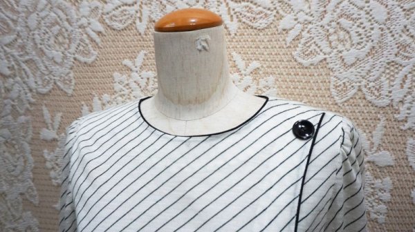 画像7: バイアス柄 白黒 長袖 レトロワンピース[55530]