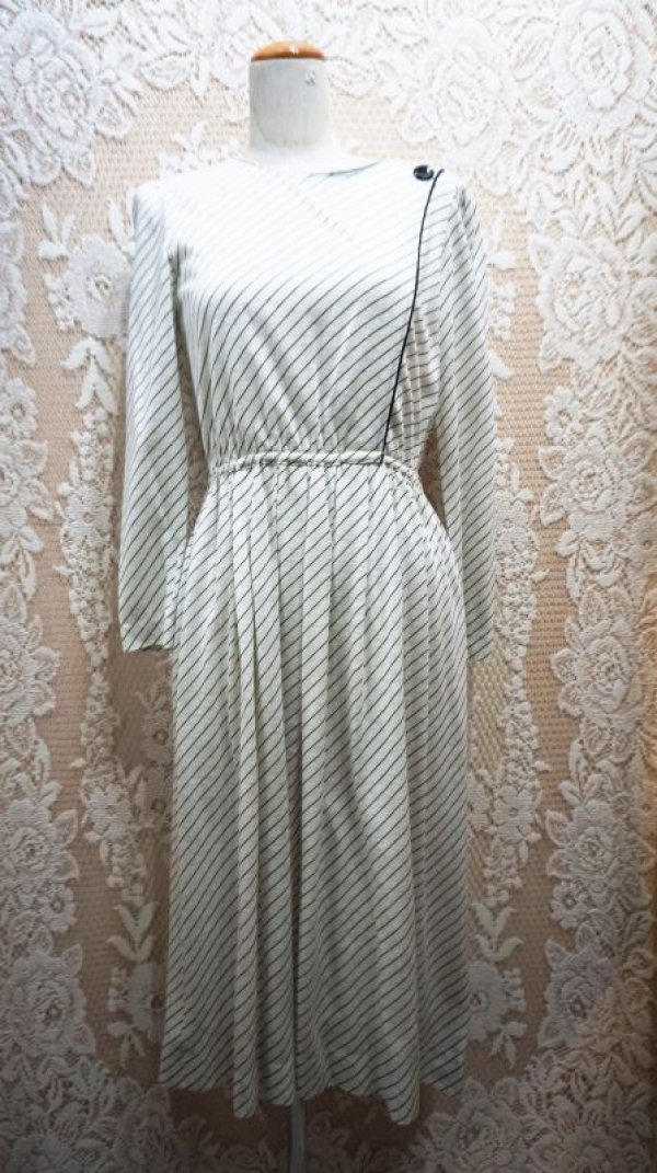 画像4: バイアス柄 白黒 長袖 レトロワンピース[55530]