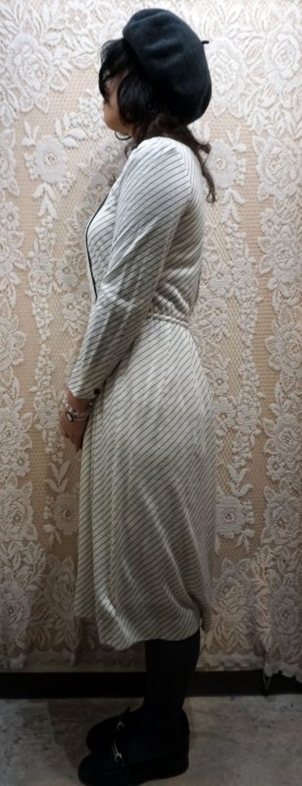 画像3: バイアス柄 白黒 長袖 レトロワンピース[55530]