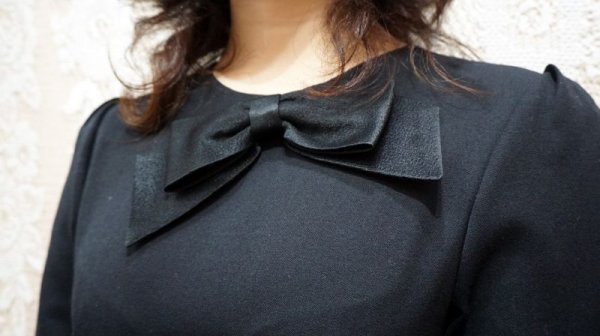 画像5: 無地 ブラック ノーカラー 半袖 ウール レトロワンピース [55574]