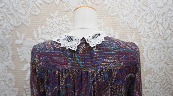 画像17: ペイズリー柄 長袖 レトロワンピース レースカラー[55581]