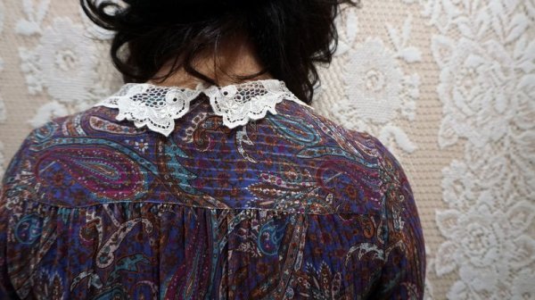 画像6: ペイズリー柄 長袖 レトロワンピース レースカラー[55581]