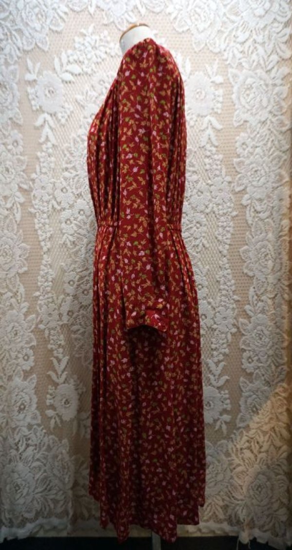 画像6: ボタニカル柄 長袖 レトロワンピース[55619]