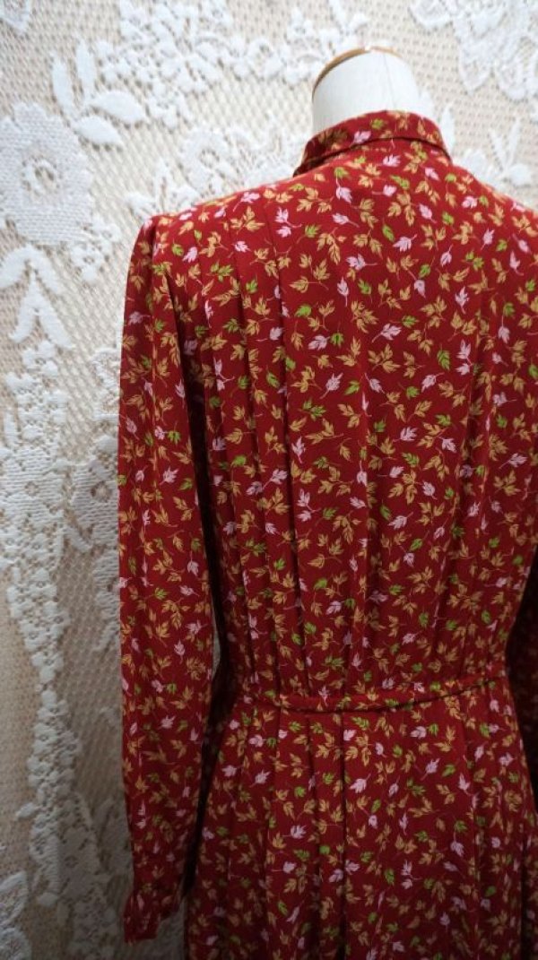 画像9: ボタニカル柄 長袖 レトロワンピース[55619]