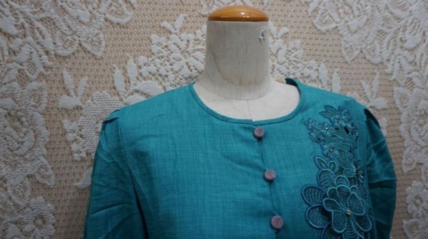 画像3: 無地 グリーン半袖 レトロワンピース[52074]