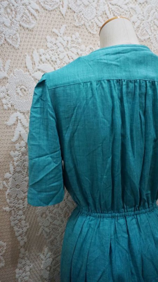 画像8: 無地 グリーン半袖 レトロワンピース[52074]