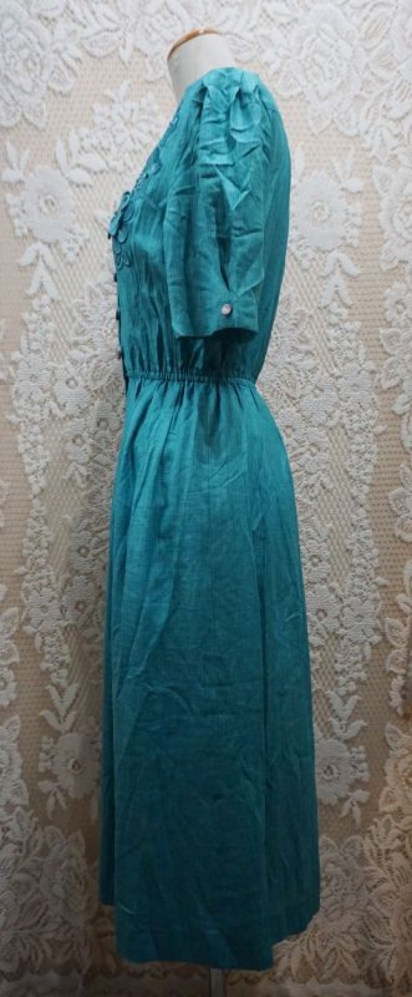 画像6: 無地 グリーン半袖 レトロワンピース[52074]