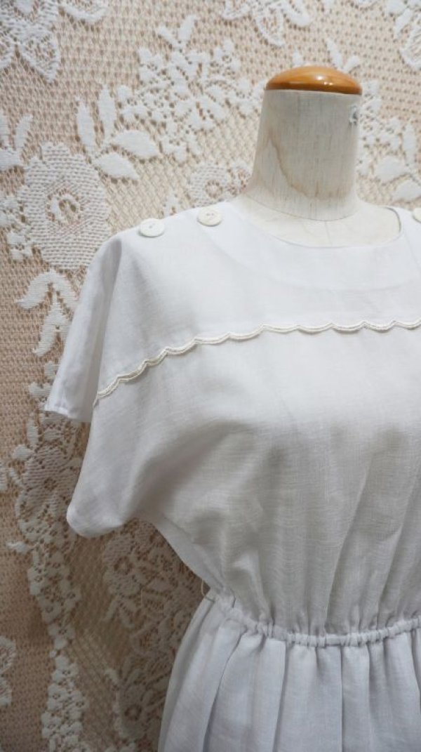 画像3: 無地 白 半袖 レトロワンピース[52096]
