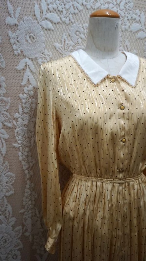 画像5: ドット柄　長袖 レトロワンピース スタンダードカラー[55655]