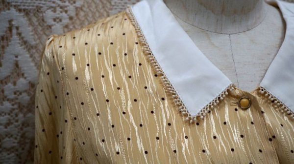 画像6: ドット柄　長袖 レトロワンピース スタンダードカラー[55655]