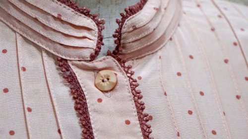 他の写真1: ドット柄 長袖 レトロワンピース スタンドカラー[55643]