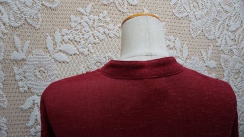 他の写真3: 無地 ワインレッド レトロワンピース スタンドカラー[52147]