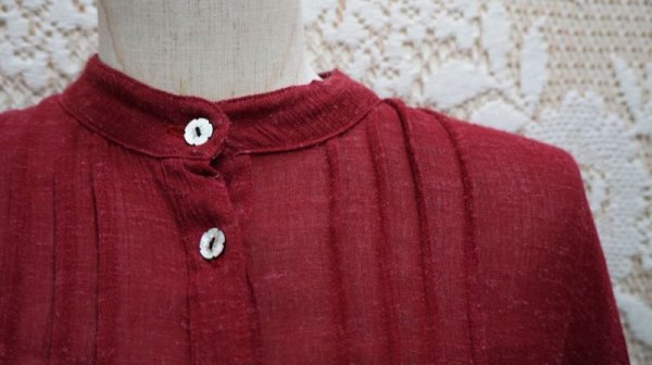 画像5: 無地 ワインレッド レトロワンピース スタンドカラー[52147]