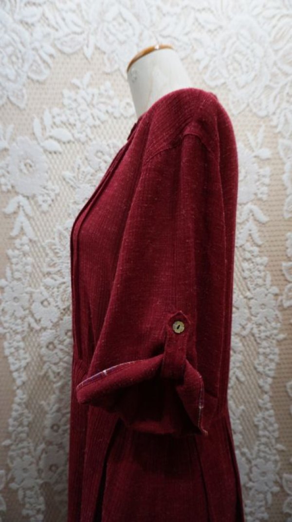 画像7: 無地 ワインレッド レトロワンピース スタンドカラー[52147]