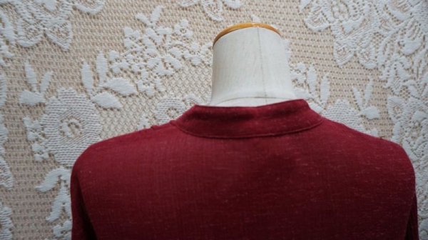 画像9: 無地 ワインレッド レトロワンピース スタンドカラー[52147]