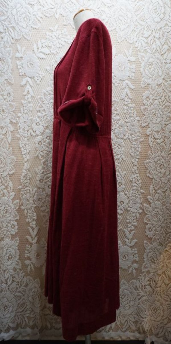 画像3: 無地 ワインレッド レトロワンピース スタンドカラー[52147]