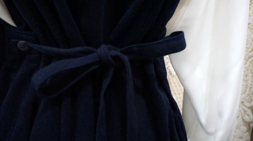 他の写真2: 無地 ネイビー ジャンパースカート くるみボタン[52152]