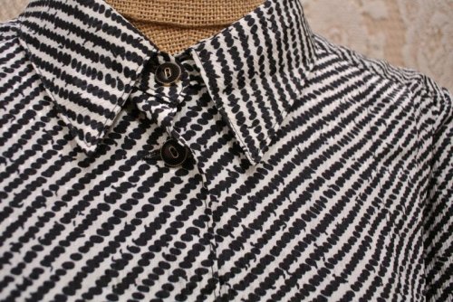 他の写真1: バイアス柄 モノトーン 長袖 レトロワンピース レギュラーカラー[55794]