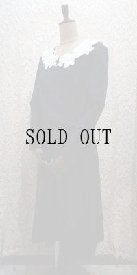 ウール　ネイビー　レトロワンピース 　レースカラー[55806]