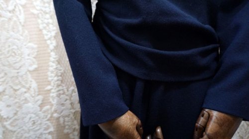 他の写真2: ウール　ネイビー　レトロワンピース 　レースカラー[55806]