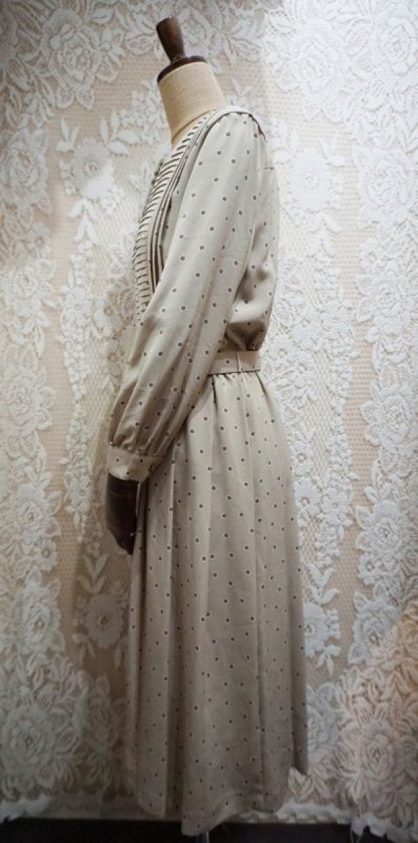 画像5: ドット柄 長袖 レトロワンピース ノーカラー[55857]