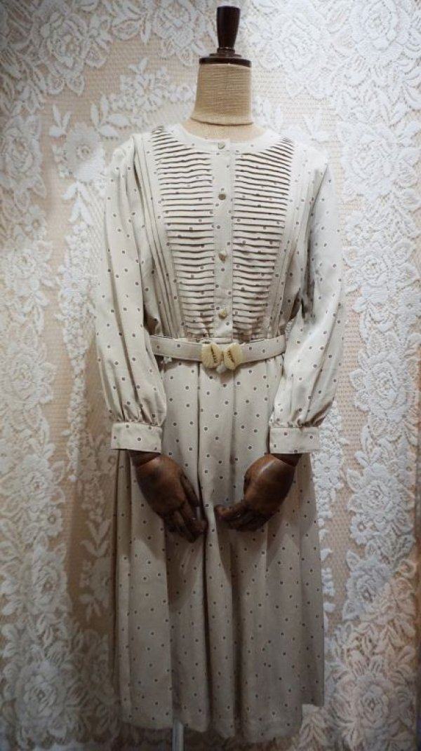 画像3: ドット柄 長袖 レトロワンピース ノーカラー[55857]