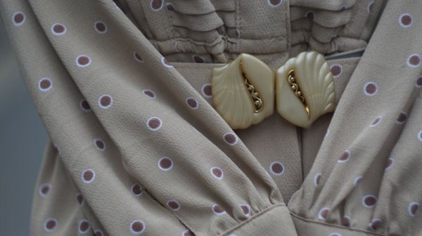 画像15: ドット柄 長袖 レトロワンピース ノーカラー[55857]