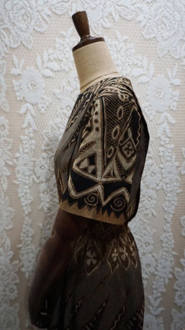 画像7: エスニック柄 半袖 レトロワンピース ノーカラー[52278]