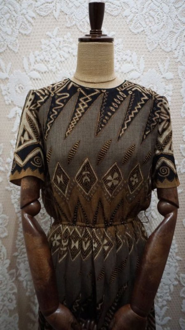 画像6: エスニック柄 半袖 レトロワンピース ノーカラー[52278]