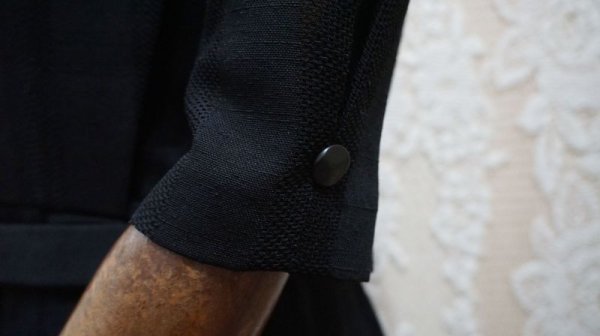 画像11: 無地 黒 半袖 レトロワンピース ノーカラー[52292]