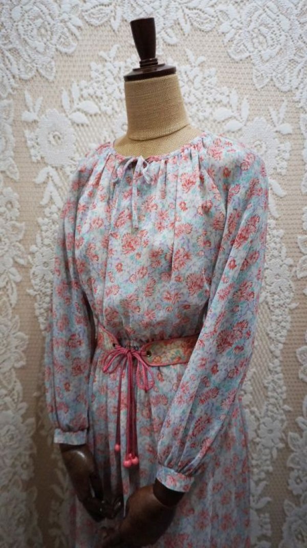 画像5: 花柄 長袖 レトロワンピース ノーカラー[55861]