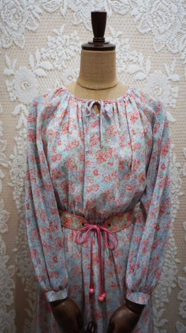 画像6: 花柄 長袖 レトロワンピース ノーカラー[55861]