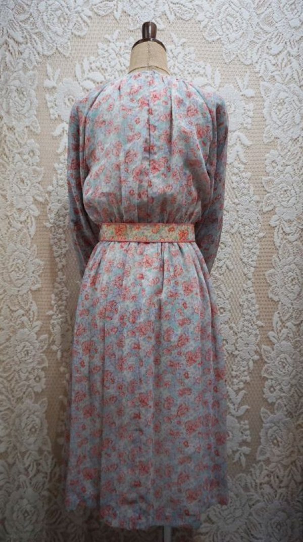 画像4: 花柄 長袖 レトロワンピース ノーカラー[55861]