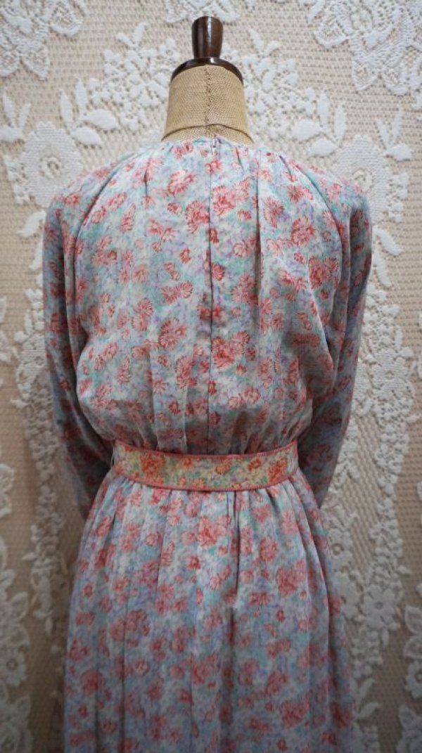 画像8: 花柄 長袖 レトロワンピース ノーカラー[55861]