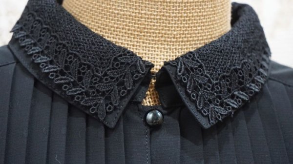 画像10: 無地 黒 長袖 レトロワンピース レースカラー[55871]