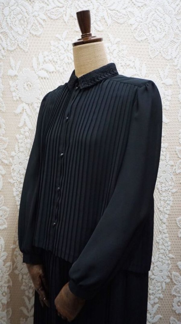 画像5: 無地 黒 長袖 レトロワンピース レースカラー[55871]