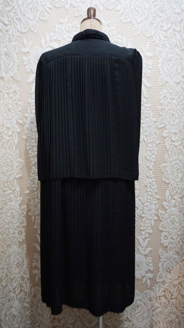 画像4: 無地 黒 長袖 レトロワンピース レースカラー[55871]