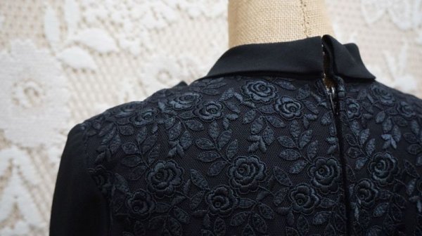 画像12: 無地 黒 長袖 レトロワンピース リボンボウタイ[55873]